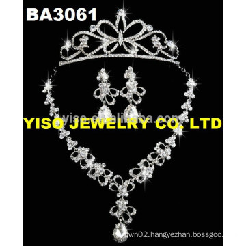 hot sale flower and crown necklace 3pcs jewelry setting